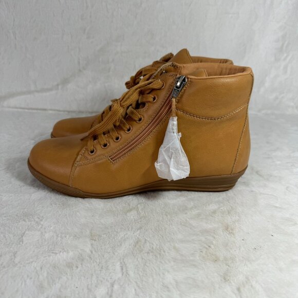 Comfort View Glendaly Tan High-Top Sneakers With Side Zipper & Lace-Up Closure - Picture 4 of 9